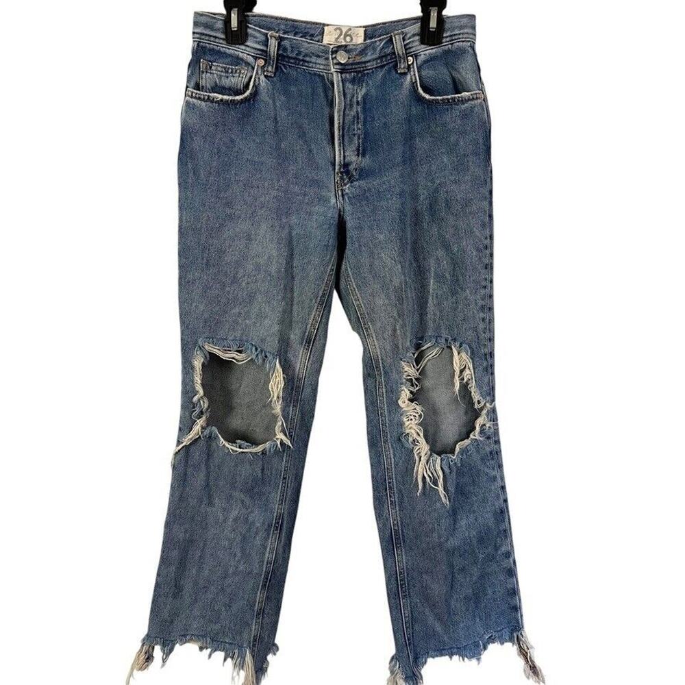 We The Free People Womens Maggie Mid Rise Straight Leg Button Fly Jeans sz 26